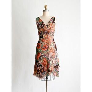 D.J. Summers Y2K Midi Dress Floral Paisley Handkerchief Hem 10 Rose‎ Detail